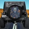 Gamer skeleton with game controllers Halloween spare tire cover on Jeep, no camera hole