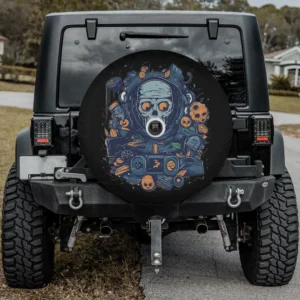 Gamer skeleton game controller Halloween spare tire cover with backup camera hole for SUV