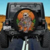 Skeleton gamer with pumpkins and bats Halloween spare tire cover no camera hole