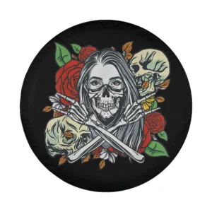 Tattoo art skeleton girl red roses skulls rock roll design only