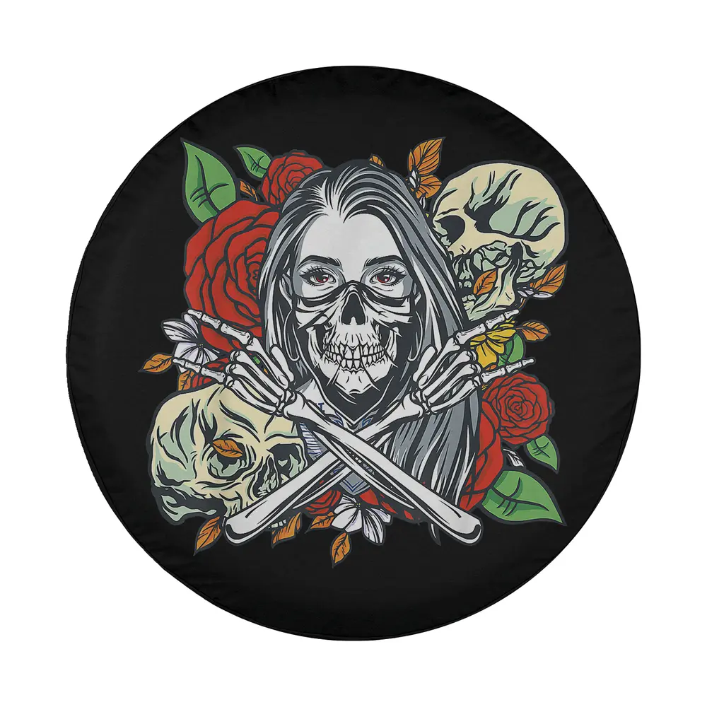 Tattoo art skeleton girl red roses skulls rock roll design only