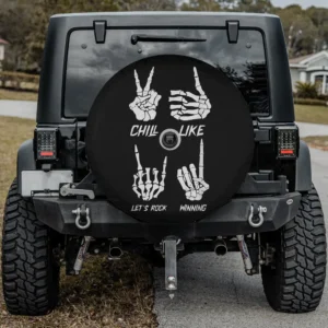 skeleton hand chill like rock sign halloween spare tire cover with camera hole