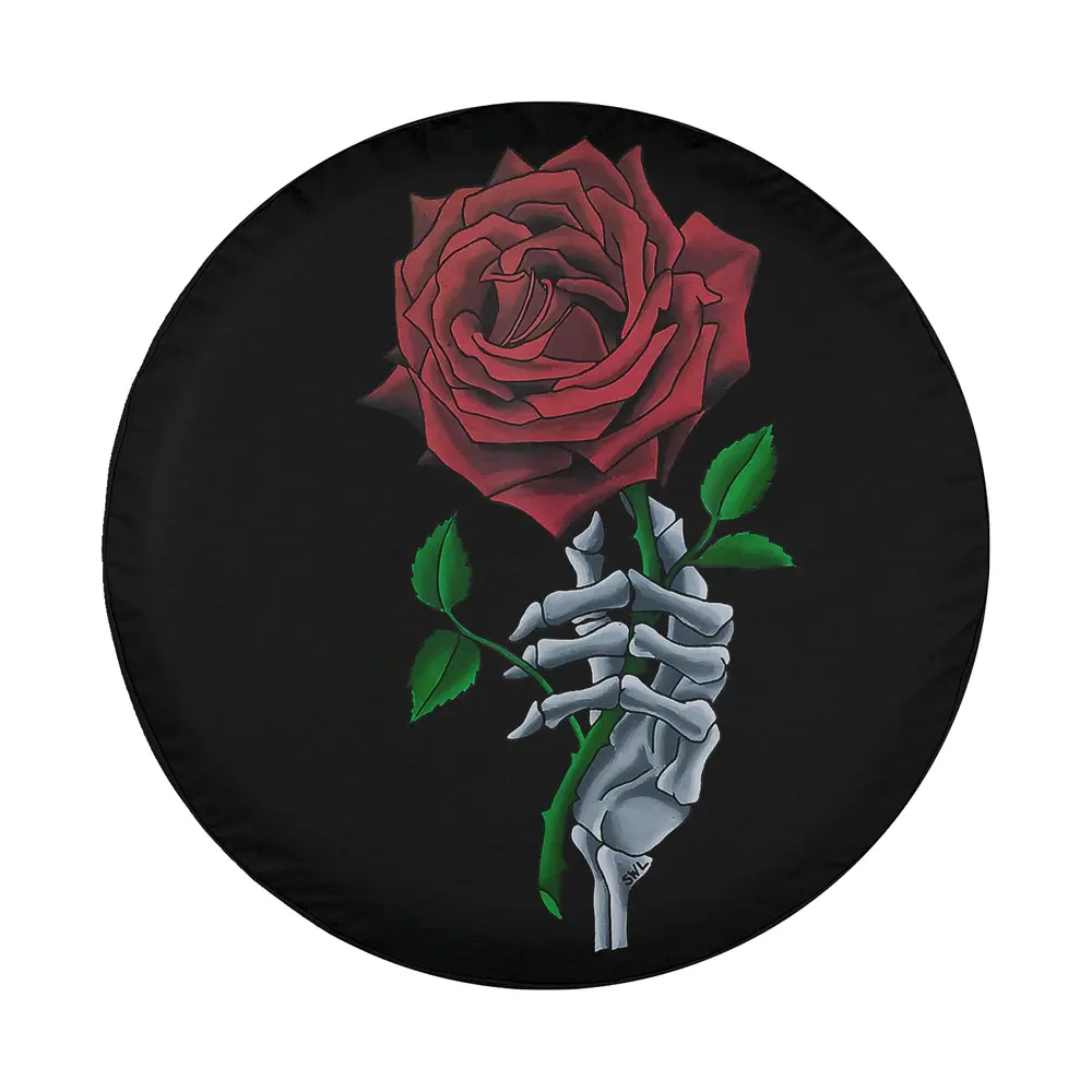 Halloween skeleton hand red rose flower design for spare tire cover
