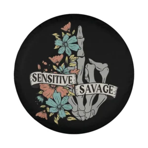 Sensitive savage skeleton hand wildflowers Halloween spare tire cover design art