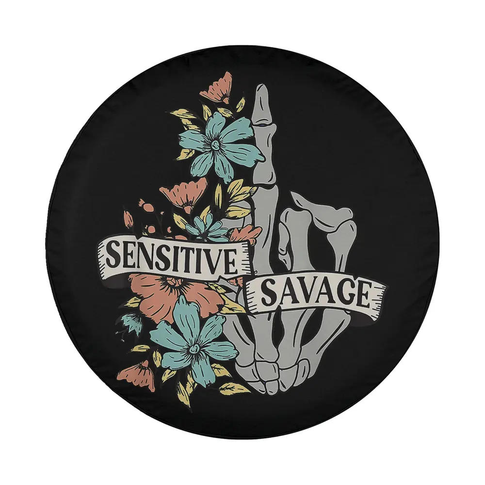 Sensitive savage skeleton hand wildflowers Halloween spare tire cover design art