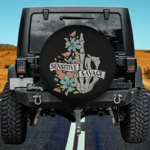 Skeleton hand wildflowers sensitive savage spare tire cover with no camera hole on Jeep