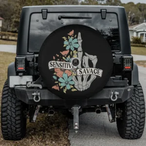 Skeleton hand wildflowers sensitive savage spare tire cover with backup camera hole for SUV