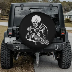 Skeleton head acoustic guitar rock Halloween spare tire cover with backup camera hole