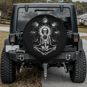 skeleton moon phase yoga boho sun halloween spare tire cover with camera hole