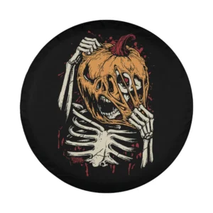 Vintage halloween skeleton ripping pumpkin face tire cover design only