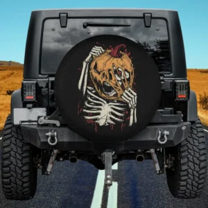 Ripping Pumpkin Face Skeleton Vintage Halloween Spare Tire Cover No Camera Hole