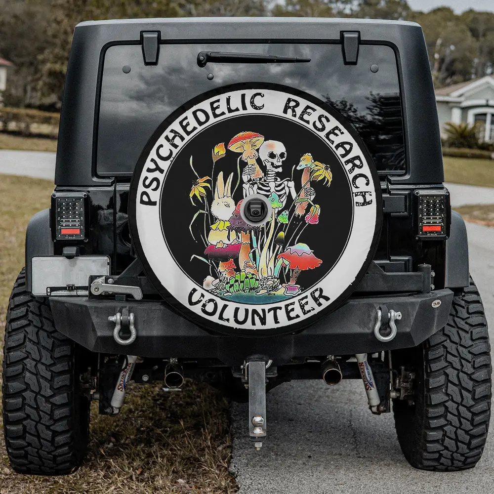 skeleton rabbit mushroom psychedelic research volunteer spare tire cover with camera hole