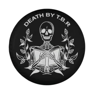 Skeleton reading book leafy vines Halloween design for spare tire cover