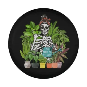 skeleton with red headband potted plants Halloween tire cover design only