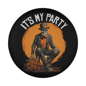 Skeleton in suit with top hat and roses Halloween spare tire cover design only