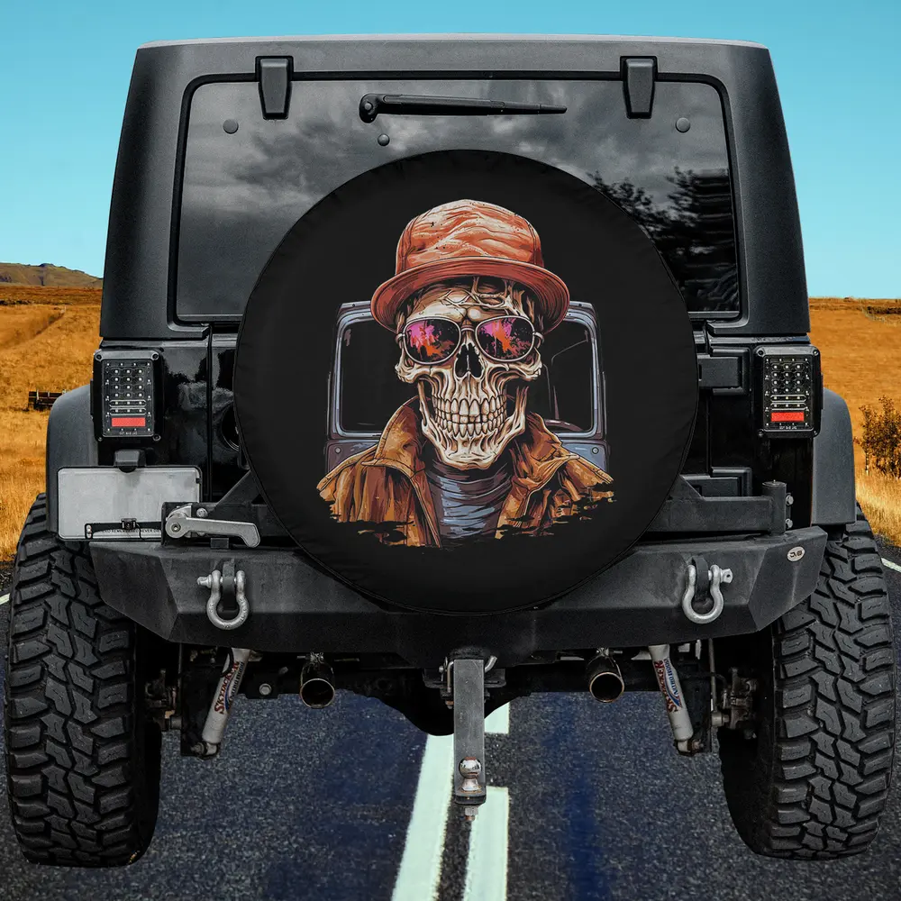 Skeleton Sunglasses Trucker Hat Semi Truck Spare Tire Cover No Camera Hole