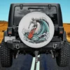 Skeleton surfing waves on red surfboard skull Halloween spare tire cover no camera hole