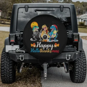 skeleton t rex christmas lights happy hallothanksmas spare tire cover with backup camera hole
