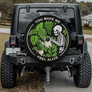 Skeleton watering plants funny Halloween spare tire cover with backup camera hole for SUV