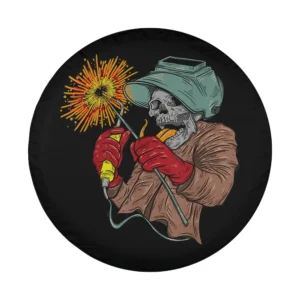 Skeleton welder with red gloves Halloween spare tire cover design only