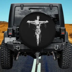 Sketch Crown Thorns Jesus Christ Cross Spare Tire Cover No Camera Hole