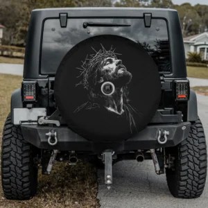 Sketched crown of thorns Jesus Christ religious faith spare tire cover with camera hole