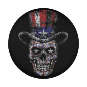 Skull American flag top hat sugar skull Halloween spare tire cover art