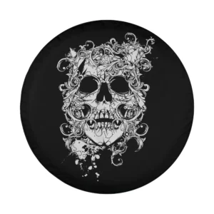 ornate floral swirl skull art halloween spare tire cover design only