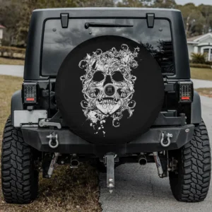 ornate floral swirl skull art halloween spare tire cover with camera hole