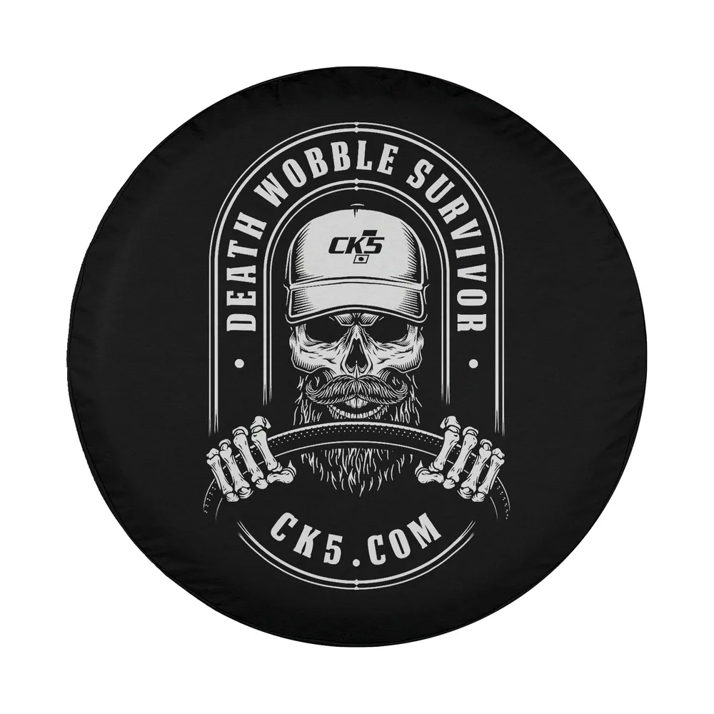 Closeup of skull beard cap steering wheel funny offroad spare tire cover design