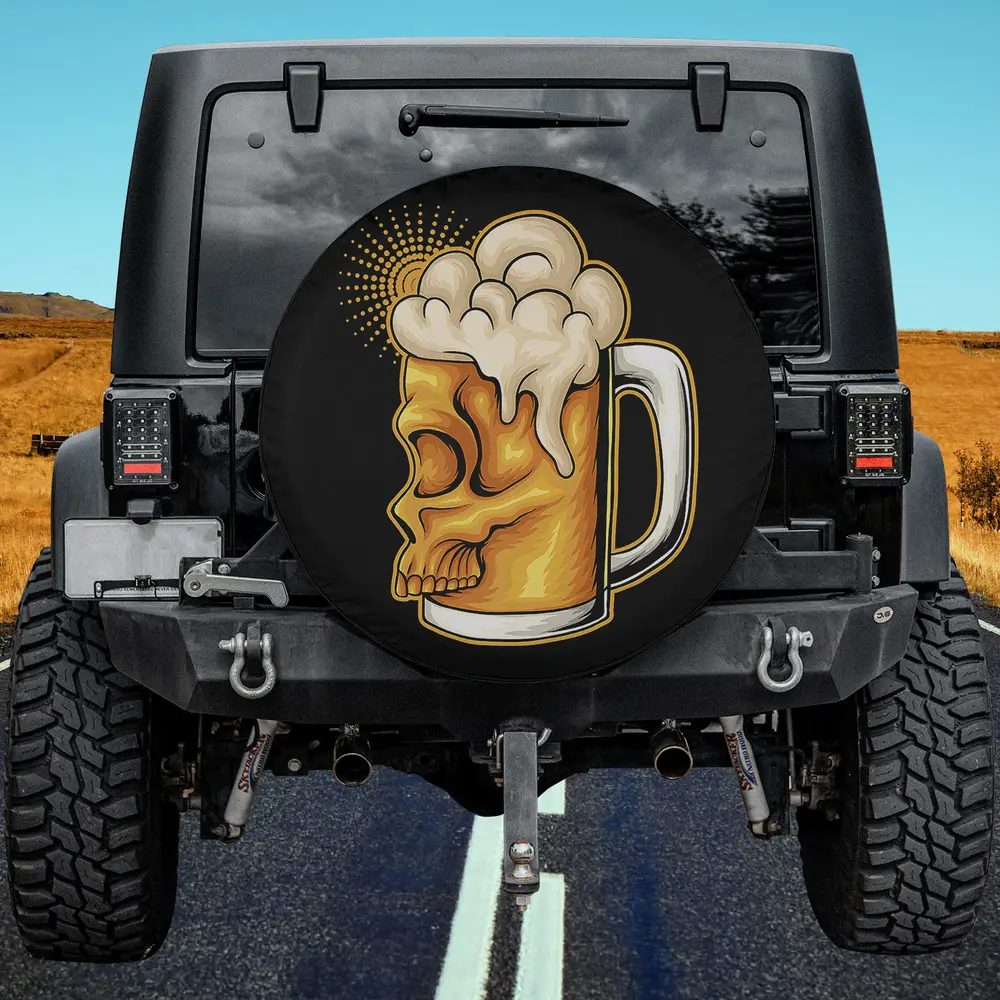 Skull beer glass frothy mug halloween spare tire cover no camera hole