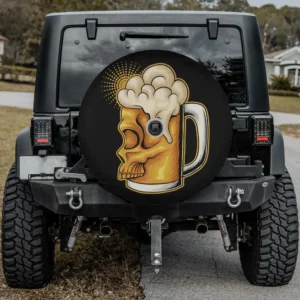 Skull beer glass frothy mug halloween spare tire cover with camera hole