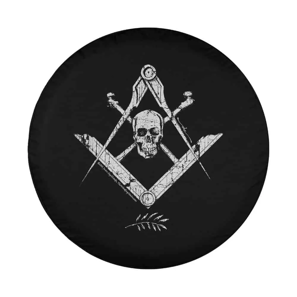 Memento mori skull bones compass masonic symbol design for custom spare tire cover