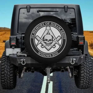 Skull compass masonic emblem memorial spare tire cover on Jeep for Freemason tribute