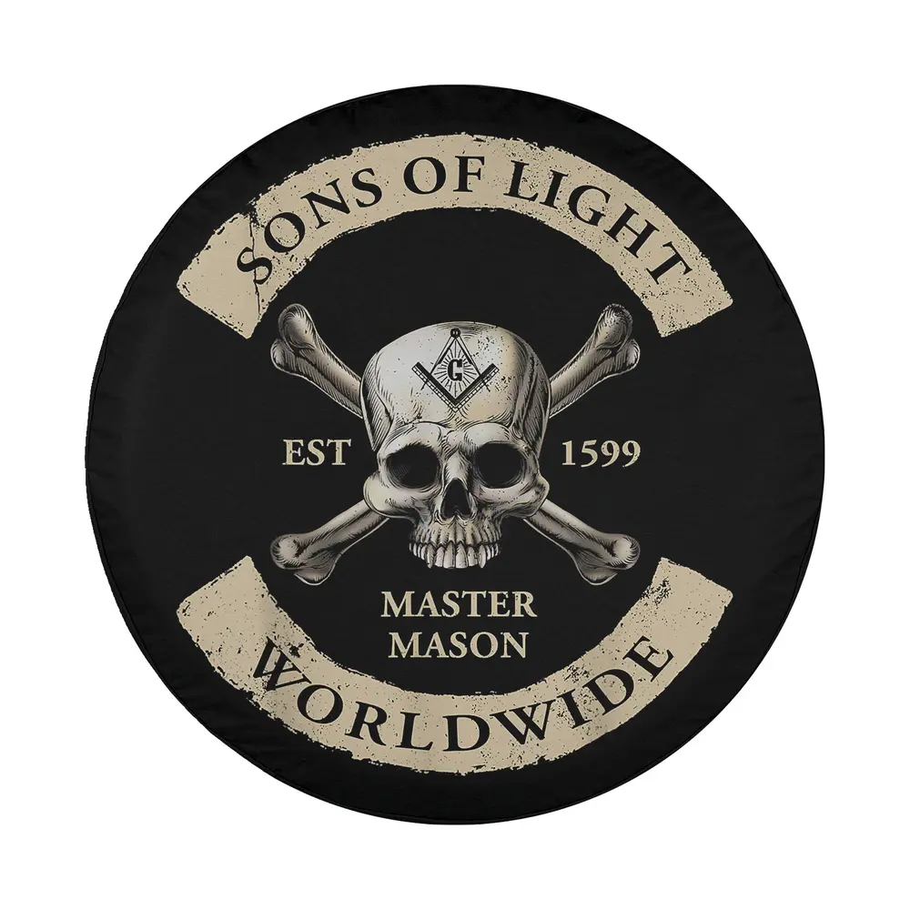 Skull crossbones masonic sons of light master mason Halloween tire cover art