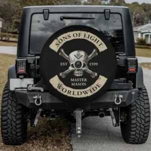 Skull crossbones masonic sons of light spare tire cover with backup camera hole for SUV