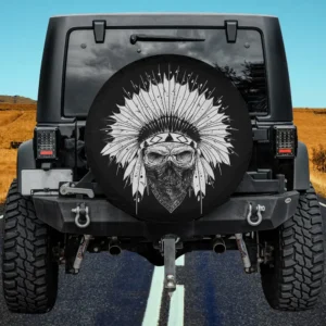 Skull Feathered Headdress Bandana Native Tattoo Spare Tire Cover No Camera Hole