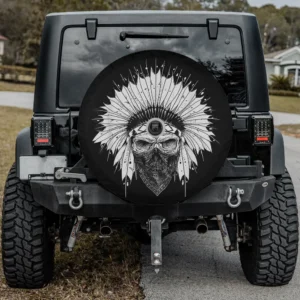 Skull feathered headdress bandana tattoo spare tire cover with backup camera hole