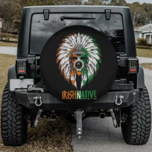Irish Native skull feathered headdress Celtic knot spare tire cover with camera hole