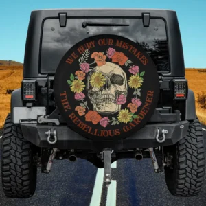 Skull floral rebellious gardener Halloween spare tire cover with no camera hole on Jeep