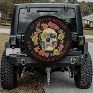 Skull floral rebellious gardener Halloween spare tire cover with camera hole for Jeep SUV RV