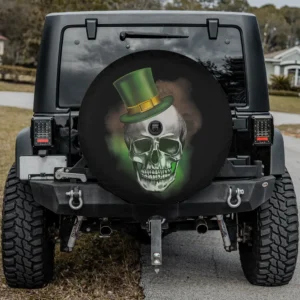Green leprechaun hat skull St. Patrick's Day spare tire cover with camera hole