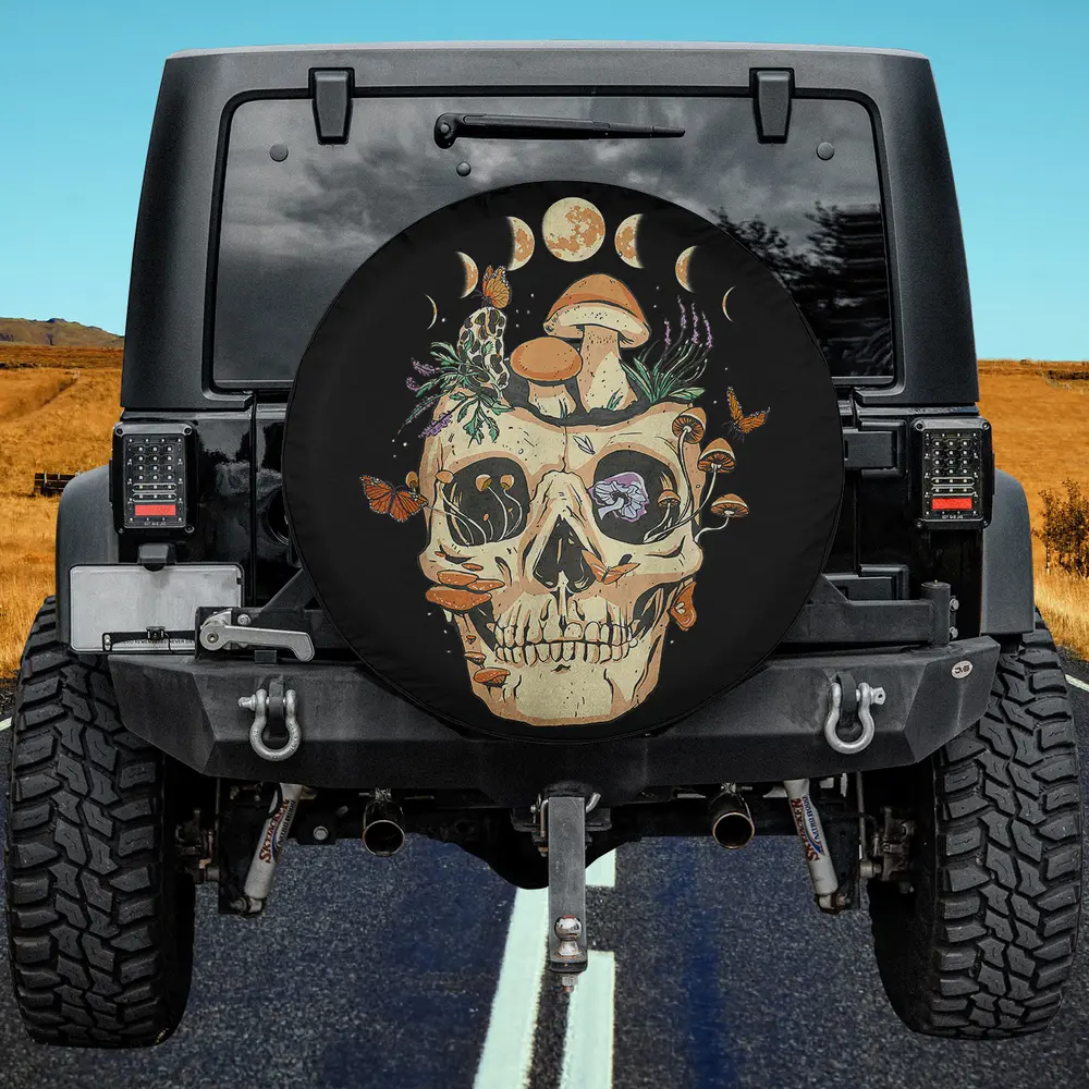 Skull Mushroom Monarch Butterfly Goth Spare Tire No Camera Hole