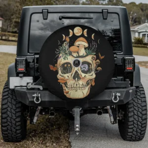 Skull mushroom monarch butterfly goth spare tire cover with camera hole for SUV RV