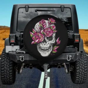 skull pink rose floral bone goth spare tire cover no camera hole for Jeep SUV RV