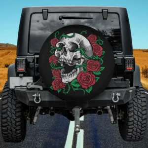 skull rose vine skeleton halloween spare tire cover with no camera hole for Jeep