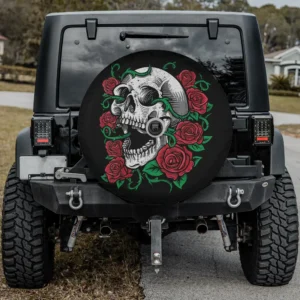skull rose vine skeleton halloween spare tire cover with backup camera hole for SUV RV