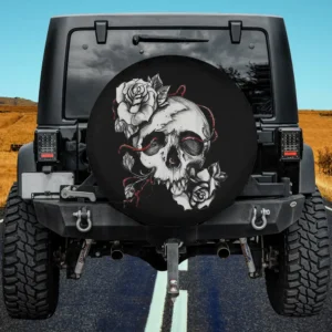 White Roses Red Vines Skull Halloween Spare Tire Cover No Camera Hole