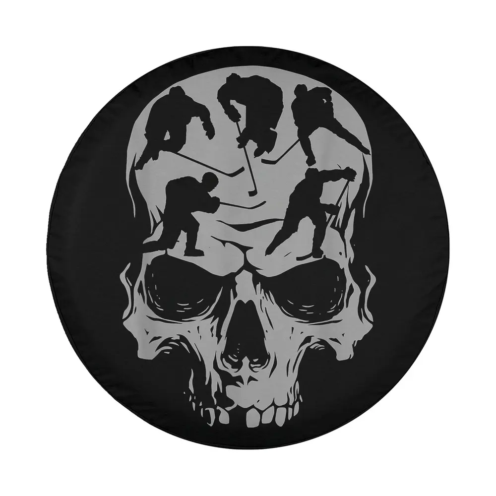 Skull silhouette hockey player Halloween spare tire cover design only