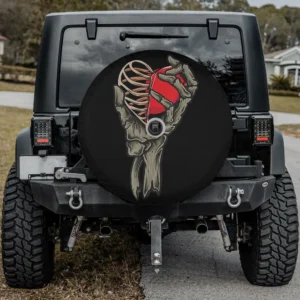 skull skeleton hand holding red heart love spare tire cover with camera hole